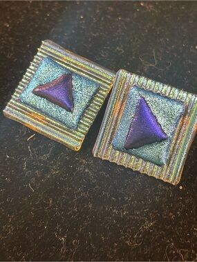 Iridescent Blue-Purple Square Clip Earrings